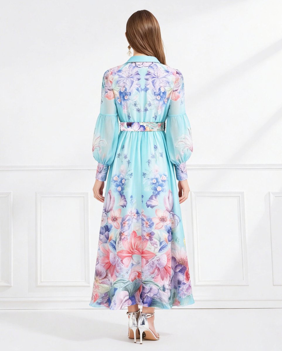 Enchanted Bloom Belted Chiffon Maxi Dress