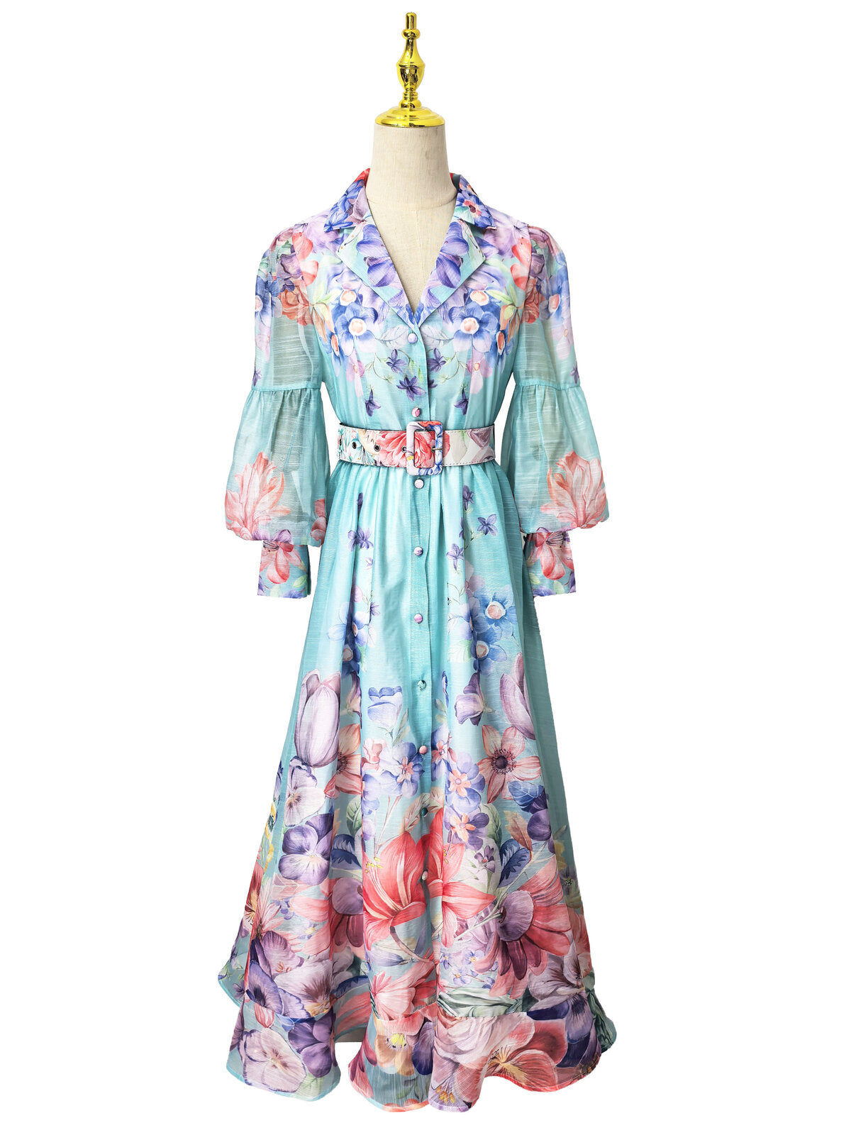 Enchanted Bloom Belted Chiffon Maxi Dress