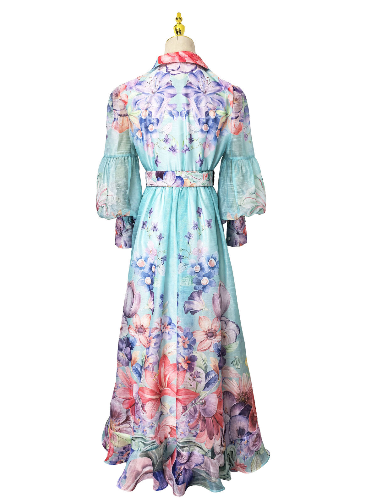 Enchanted Bloom Belted Chiffon Maxi Dress