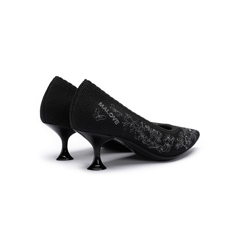 enchanted butterfly pointed toe kitten heels all black 3