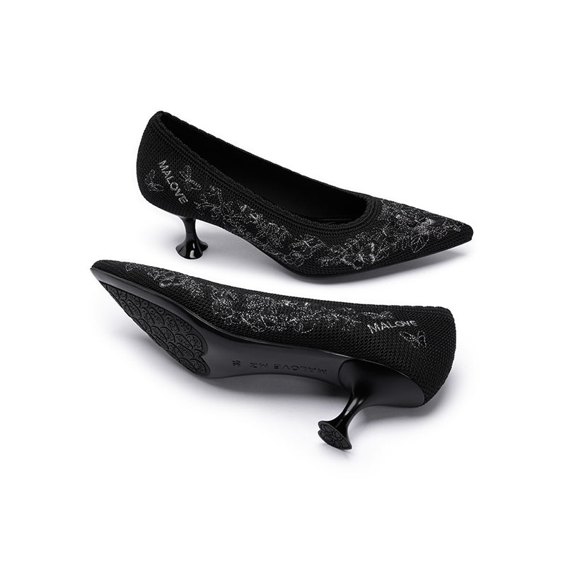 enchanted butterfly pointed toe kitten heels all black 4