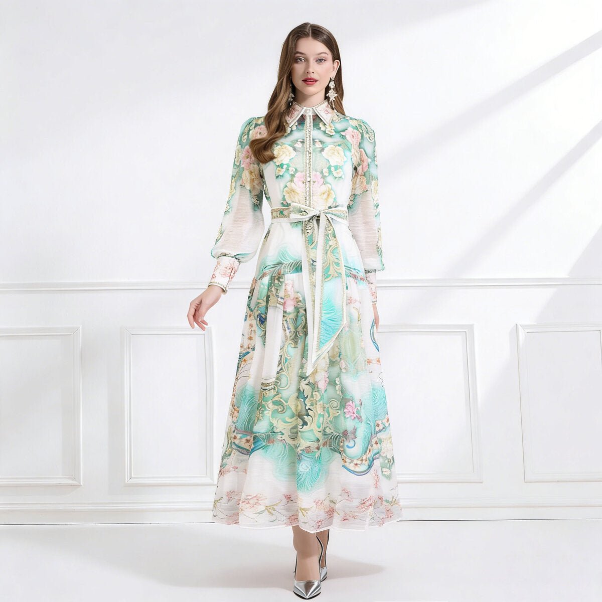 Enchanted Garden Printed Chiffon Maxi Dress