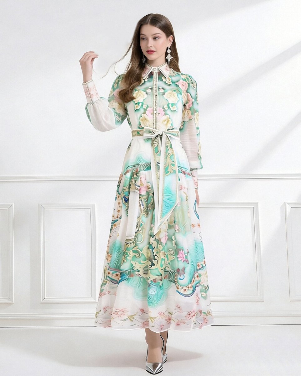 Enchanted Garden Printed Chiffon Maxi Dress