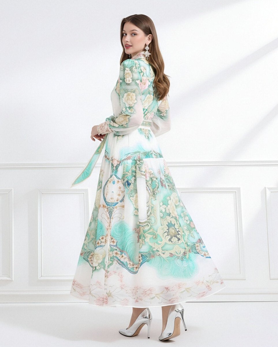 Enchanted Garden Printed Chiffon Maxi Dress