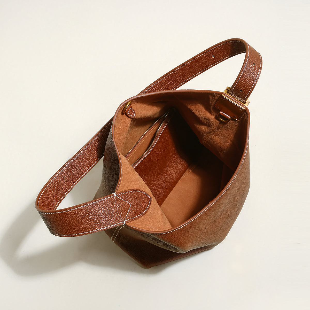 essential leather bucket bag all brown 3