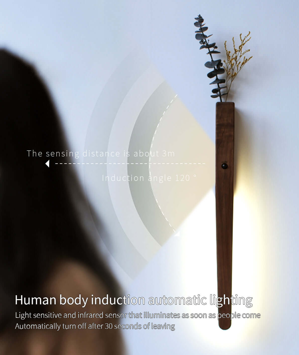 extended solid wood wall vase lamp with motion sensor all all 2