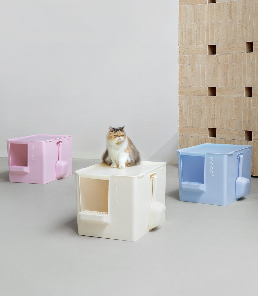 Extra Large Semi - Enclosed Cat Litter Box with Step & Scoop Set
