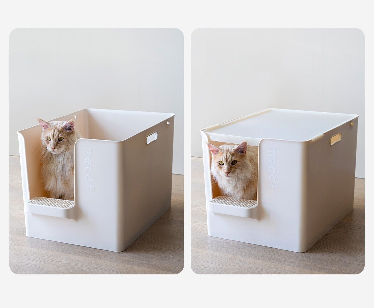 Extra Large Semi - Enclosed Cat Litter Box with Step & Scoop Set