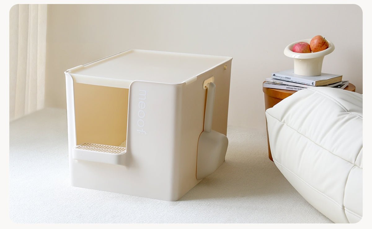 Extra Large Semi - Enclosed Cat Litter Box with Step & Scoop Set