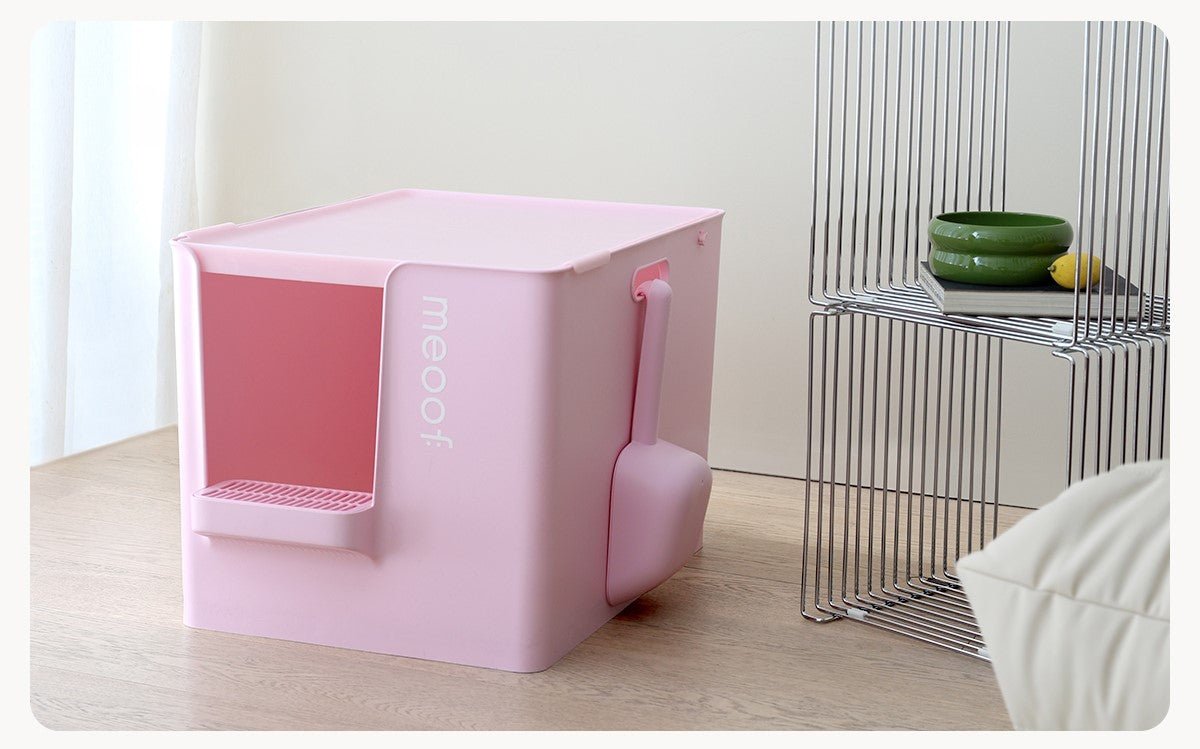 Extra Large Semi - Enclosed Cat Litter Box with Step & Scoop Set