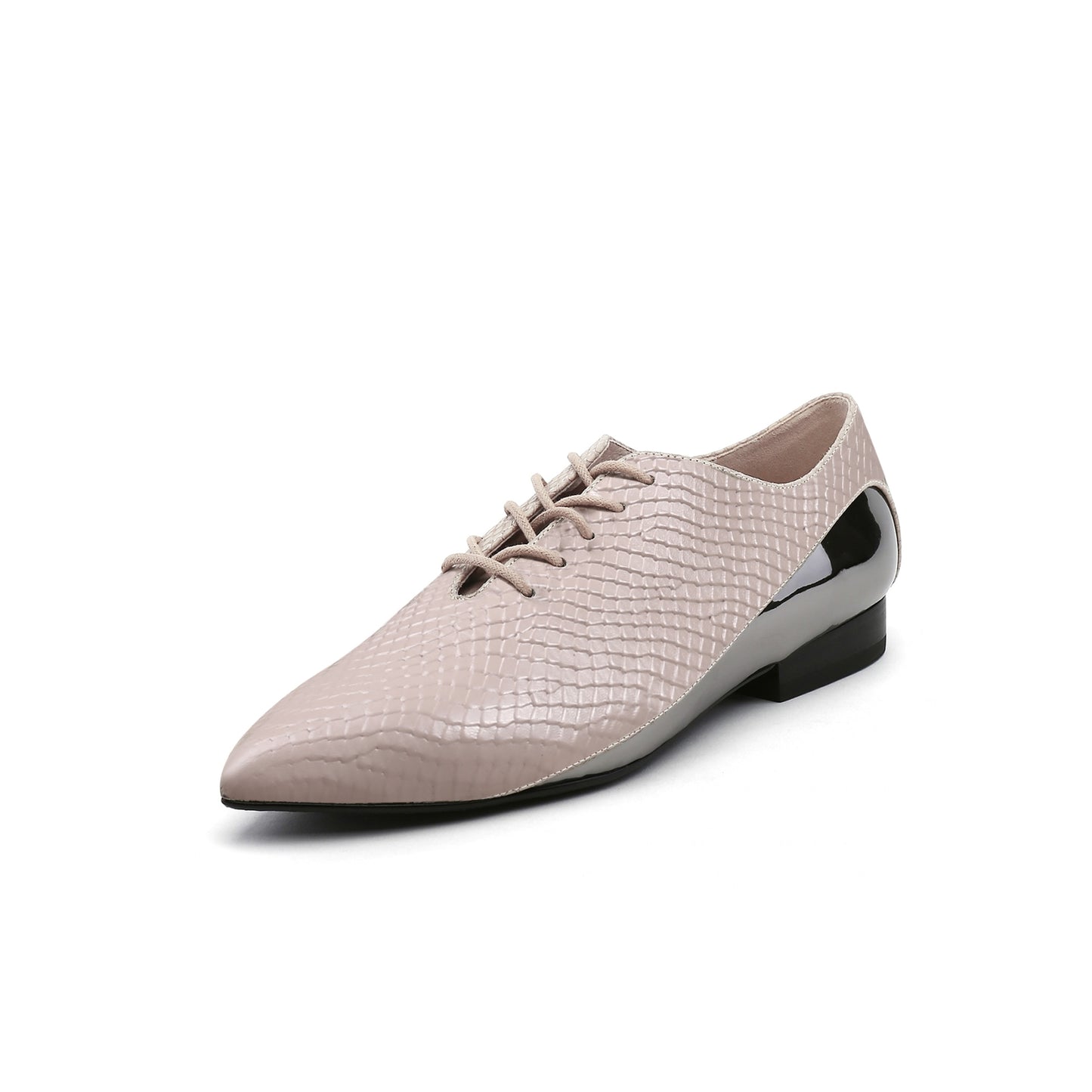 faux croc embossed lace up oxfords all apricot 2
