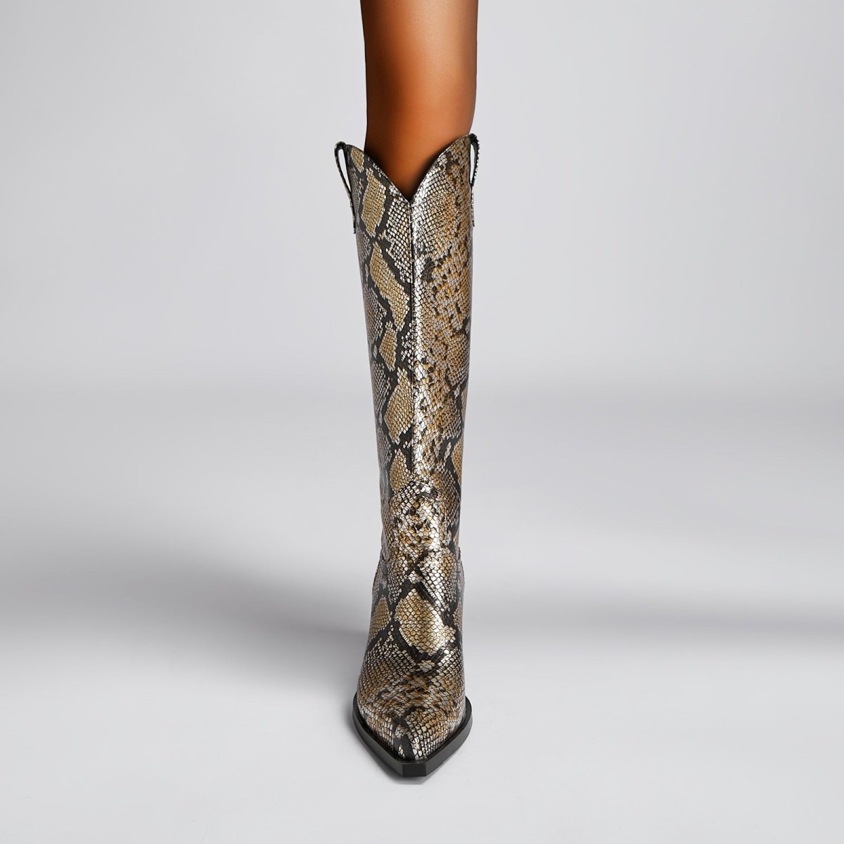Faux Python Snakeskin Knee High Boots - 0cm