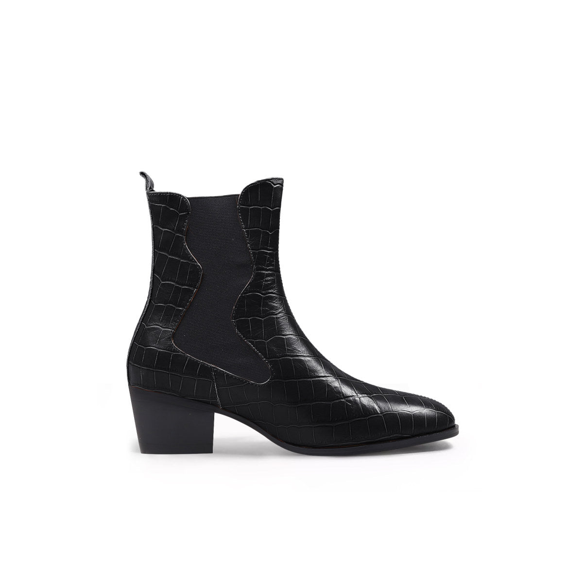 faux reptile block heel boots all black 3