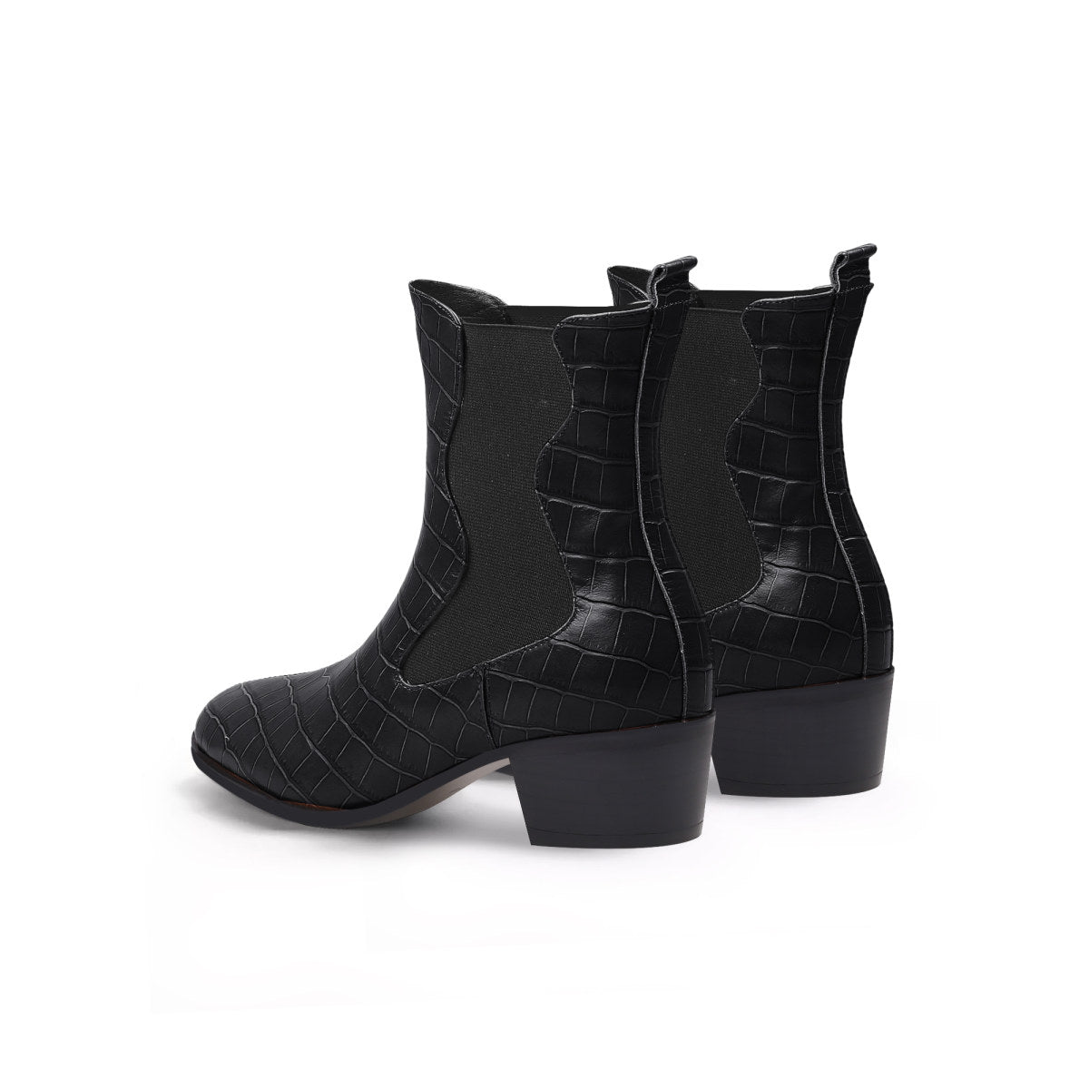 faux reptile block heel boots all black 5