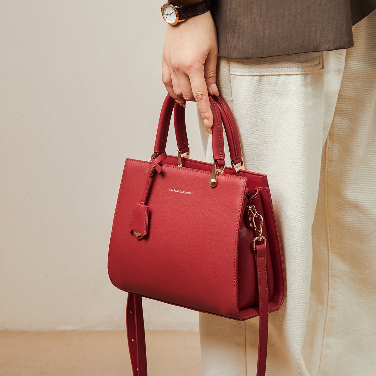 Felicity Leather Top Handle Work Tote Bag
