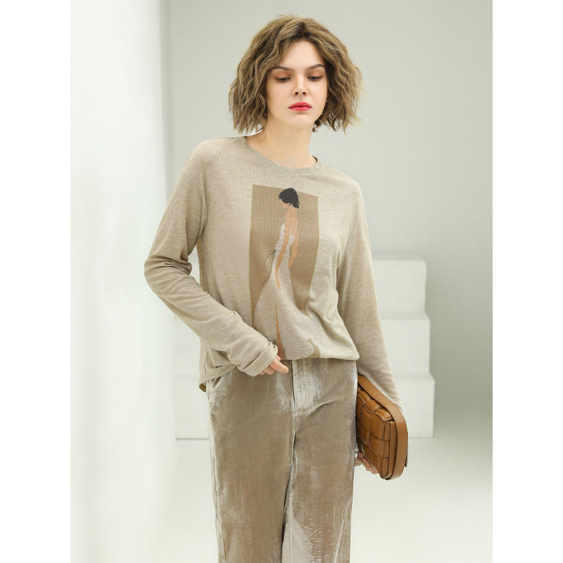 femme bride graphic knitted long sleeved khaki tee all khaki 2