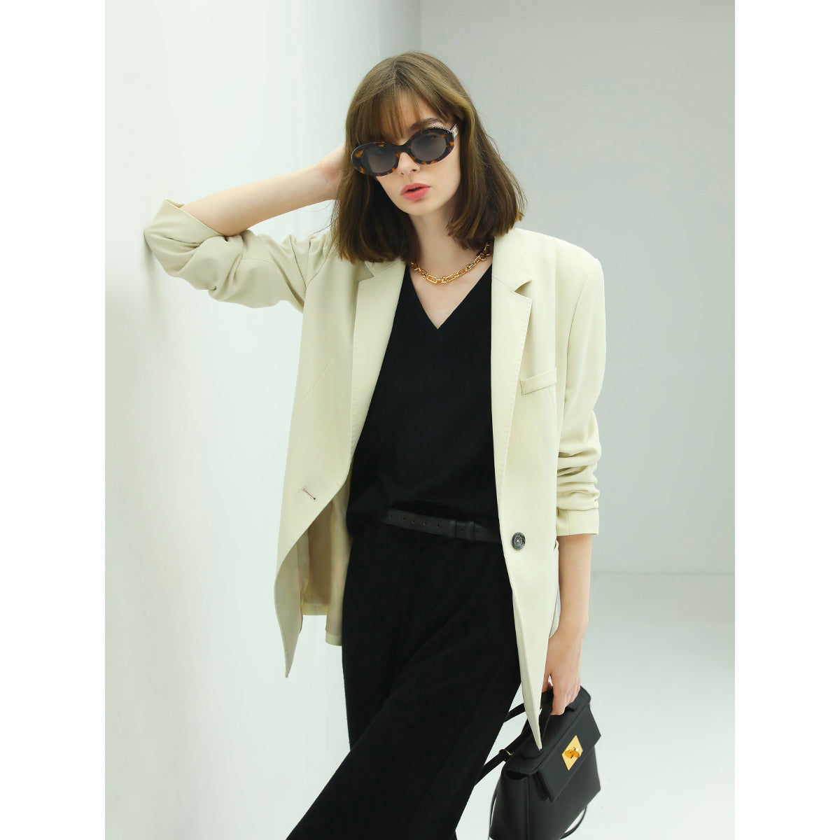 femme single breasted cream blazer all cream 3