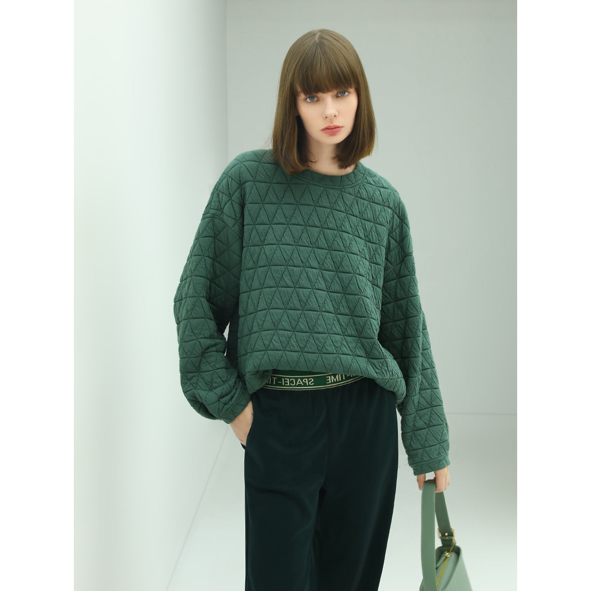 festive geometric quilted green pullover sweater all green 2