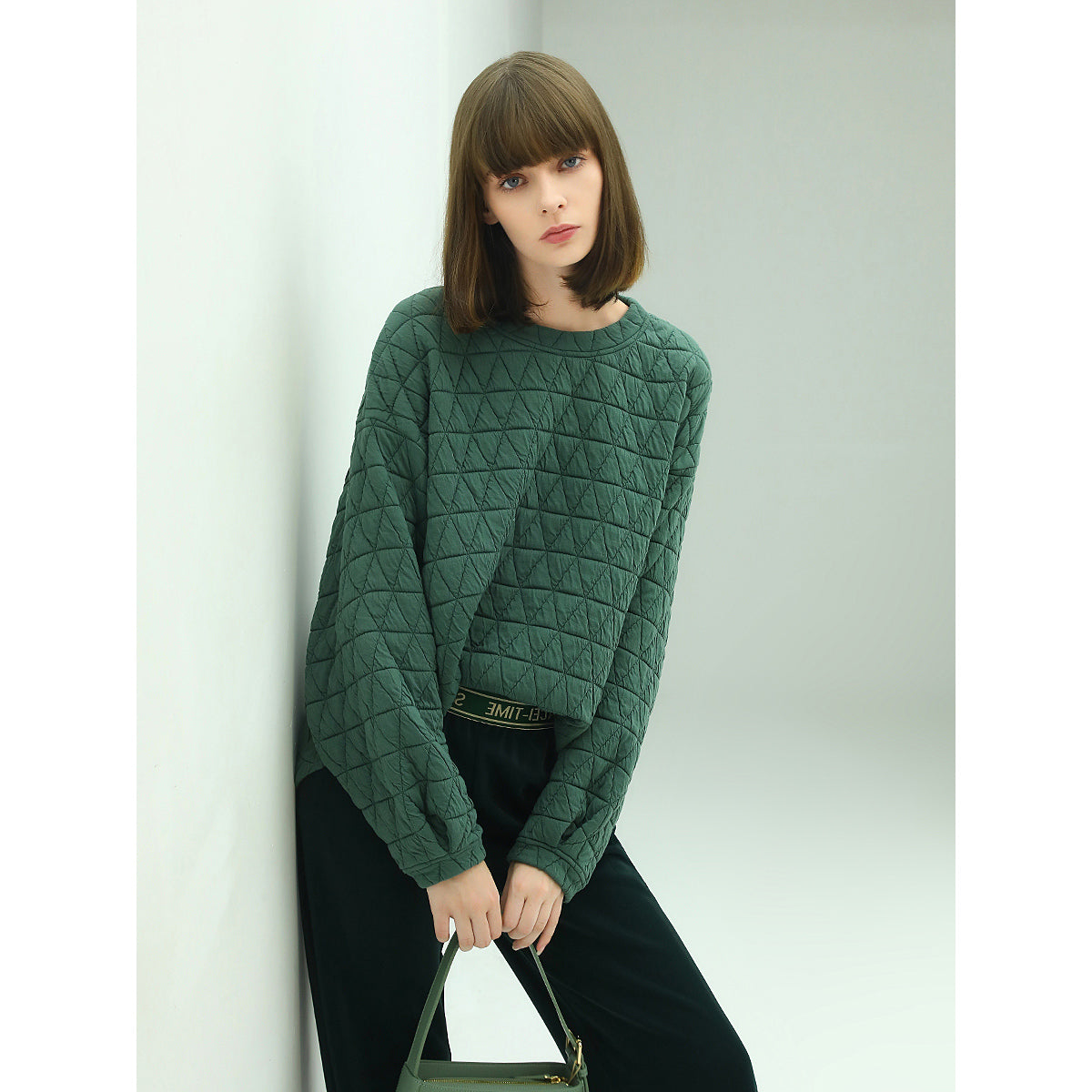 festive geometric quilted green pullover sweater all green 3