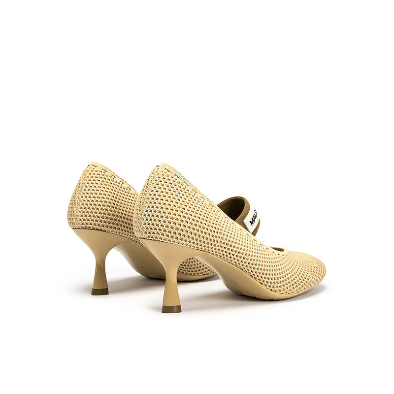 Fishnet Mary Jane Pumps – Round Toe Knit Sculpted Heels