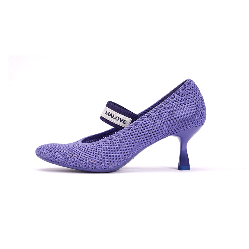 Fishnet Mary Jane Pumps – Round Toe Knit Sculpted Heels