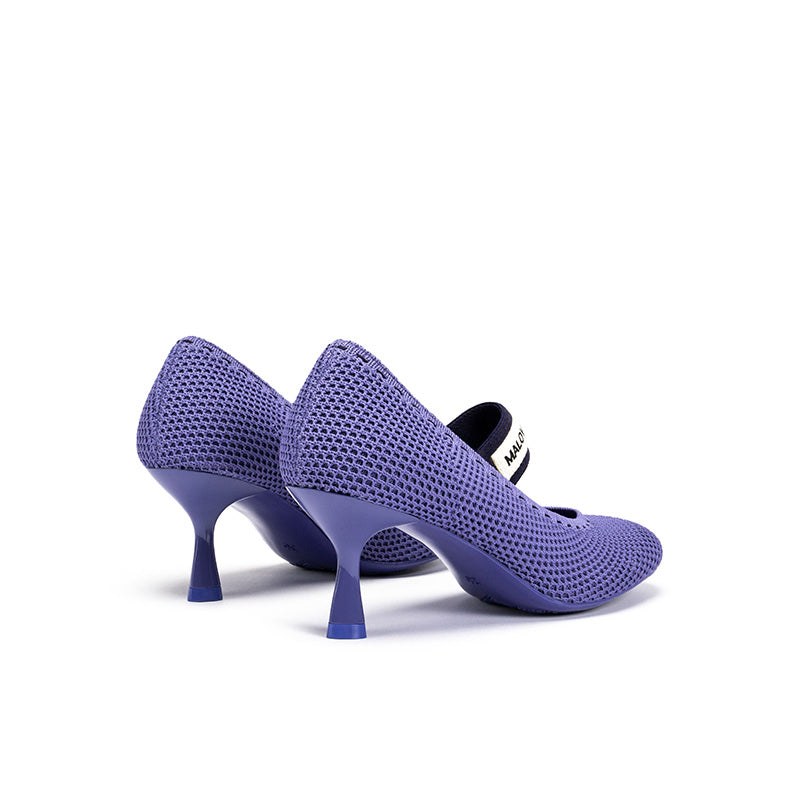 Fishnet Mary Jane Pumps – Round Toe Knit Sculpted Heels