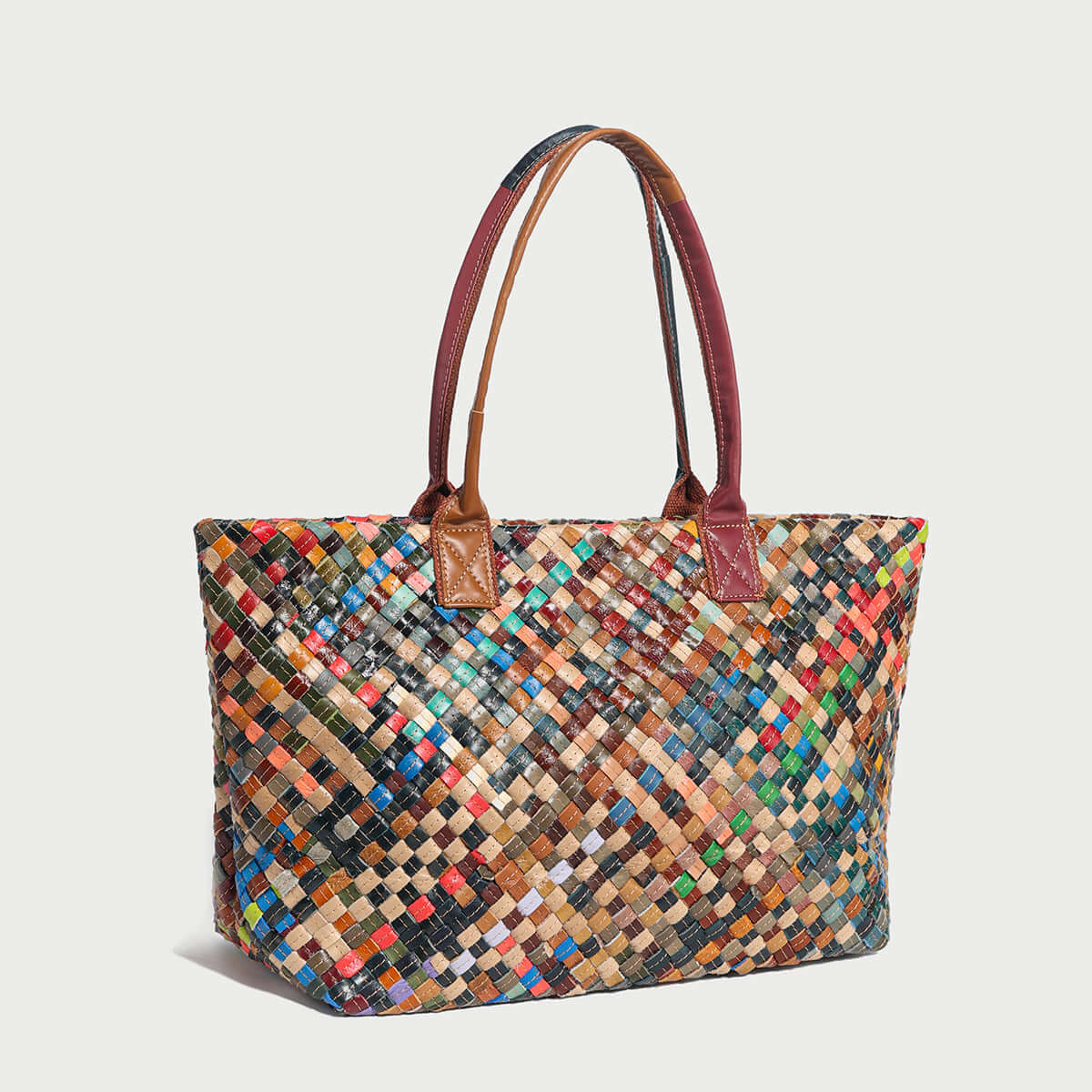 flamboyant woven leather tote bag rainbow 2