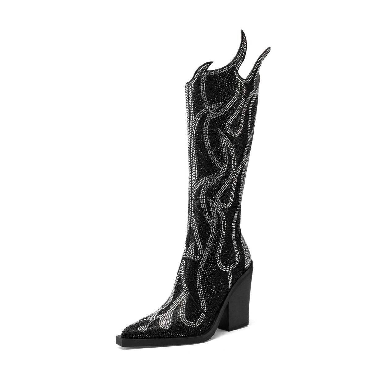 Flaming Hot Gem Encrusted Knee High Boots - 0cm