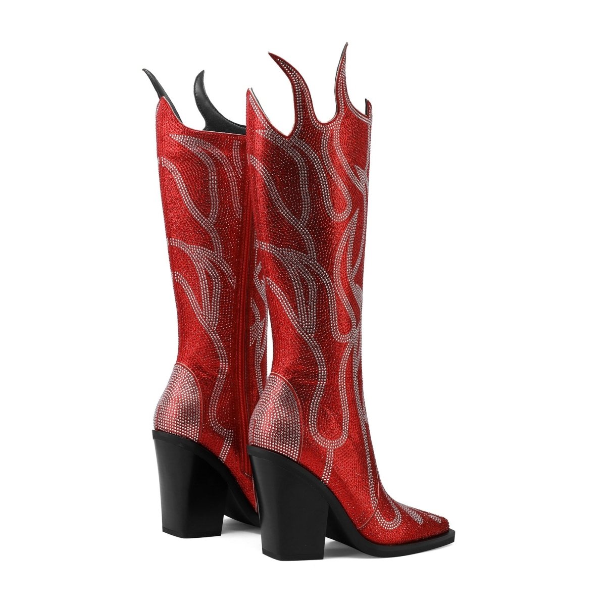 Flaming Hot Gem Encrusted Knee High Boots - 0cm
