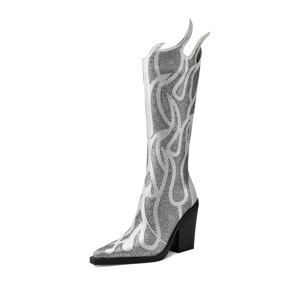 Flaming Hot Gem Encrusted Knee High Boots - 0cm