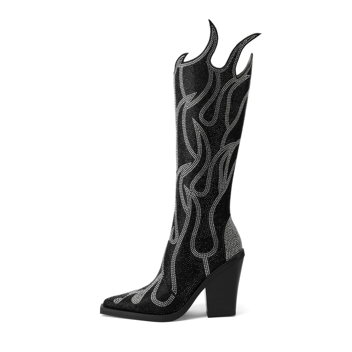 Flaming Hot Gem Encrusted Knee High Boots - 0cm