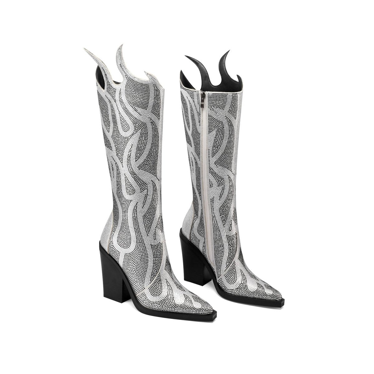 Flaming Hot Gem Encrusted Knee High Boots - 0cm