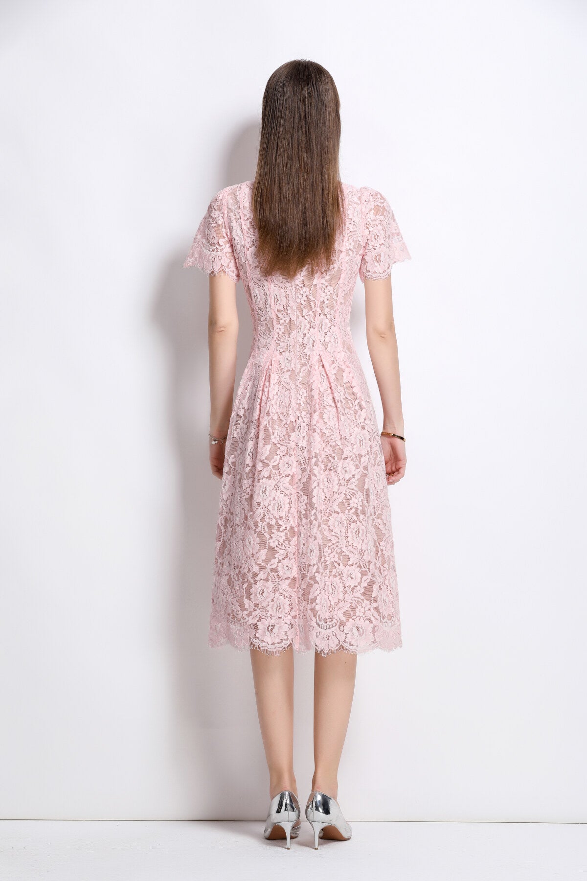 flamingo pink sheer floral lace dress all pink 4