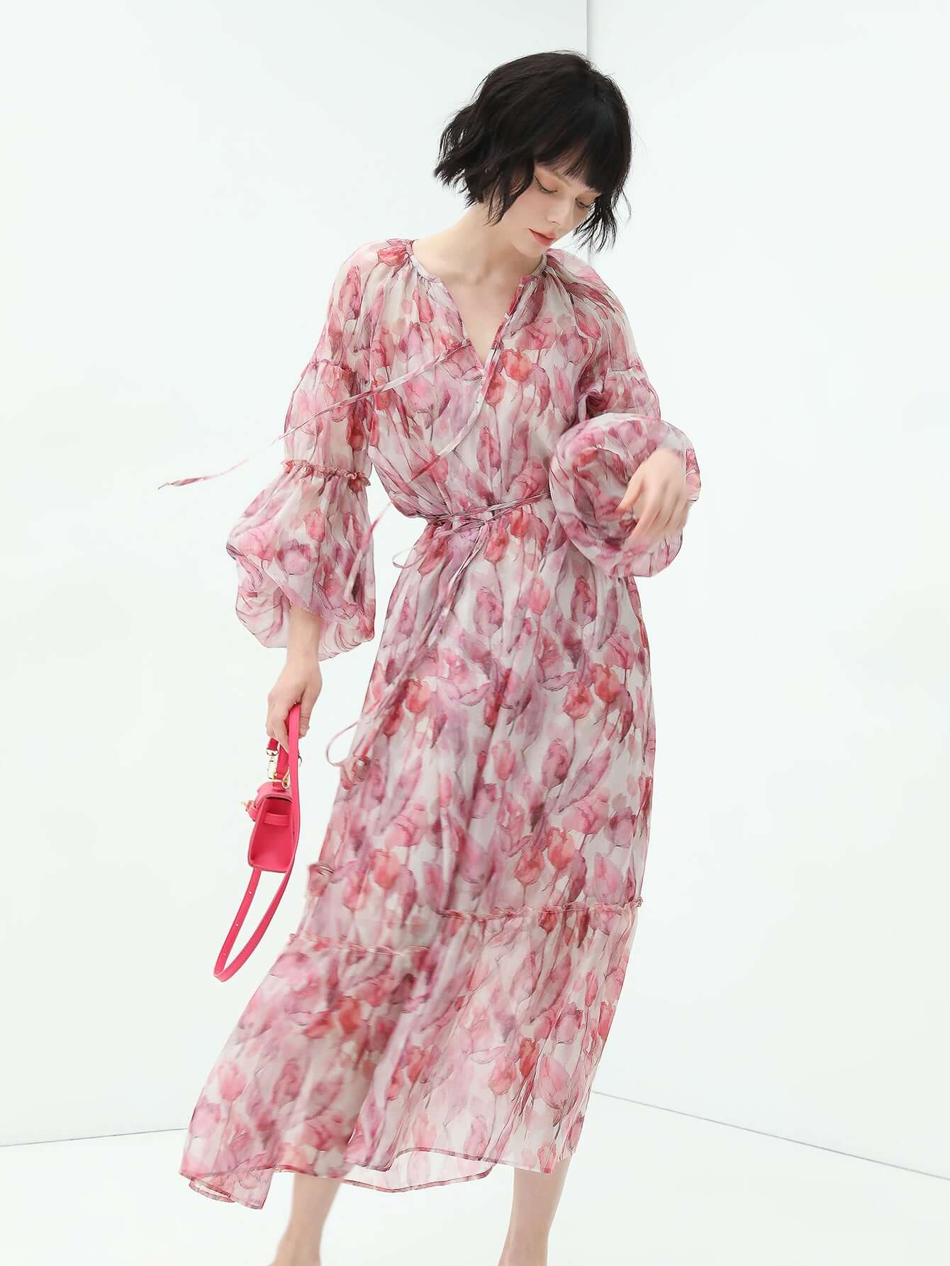 floral blush pink two piece chiffon dress all pink 2