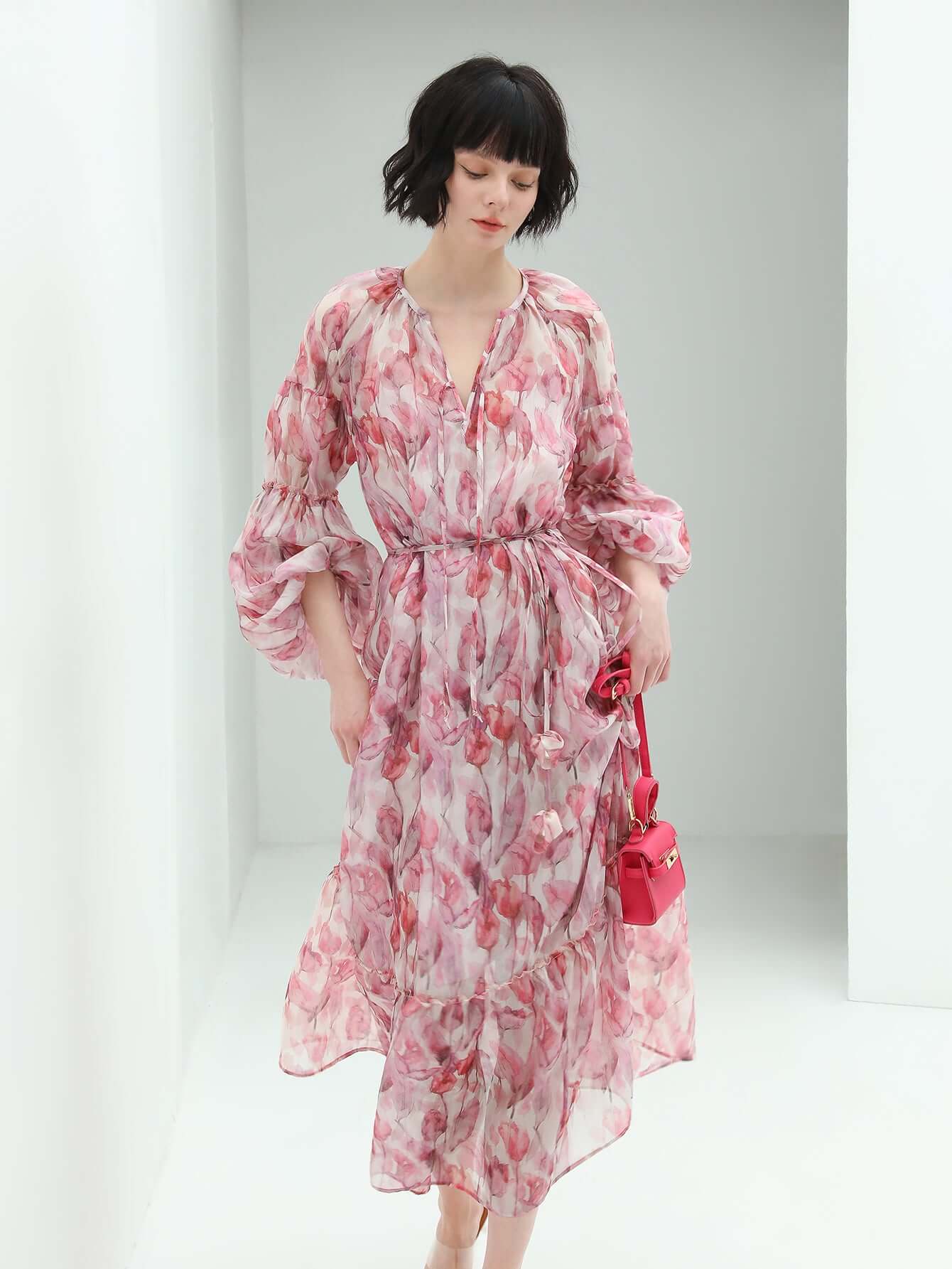 floral blush pink two piece chiffon dress all pink 3