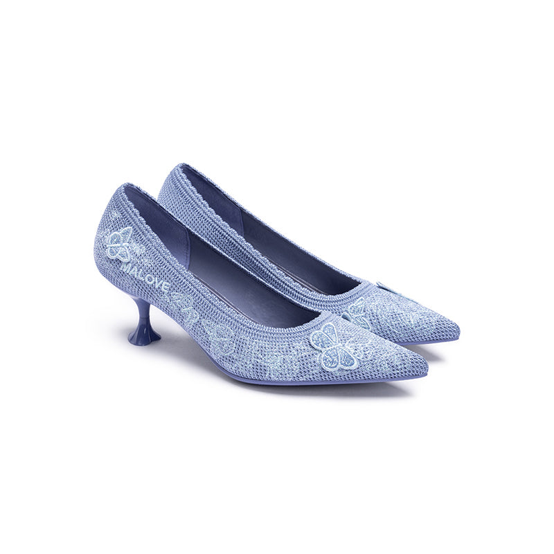 floral butterfly pointed toe kitten heels all blue 2