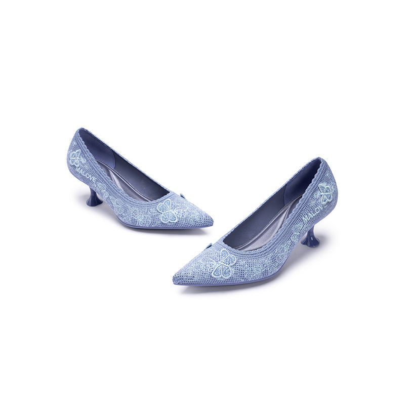 floral butterfly pointed toe kitten heels all blue 3