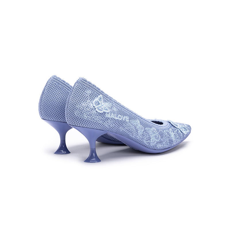 floral butterfly pointed toe kitten heels all blue 4