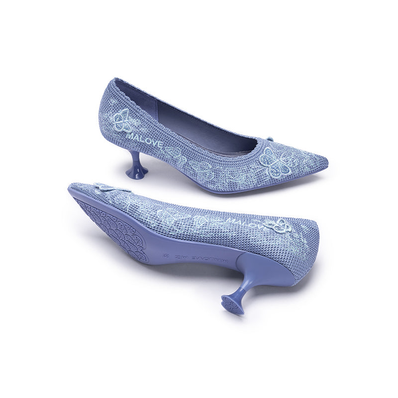 floral butterfly pointed toe kitten heels all blue 5