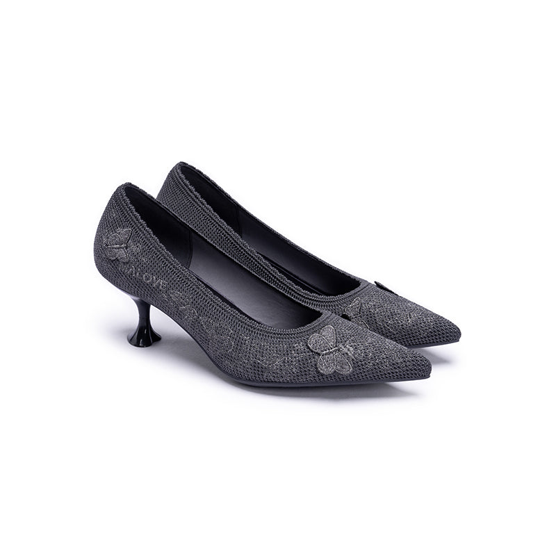 floral butterfly pointed toe kitten heels all charcoal 2