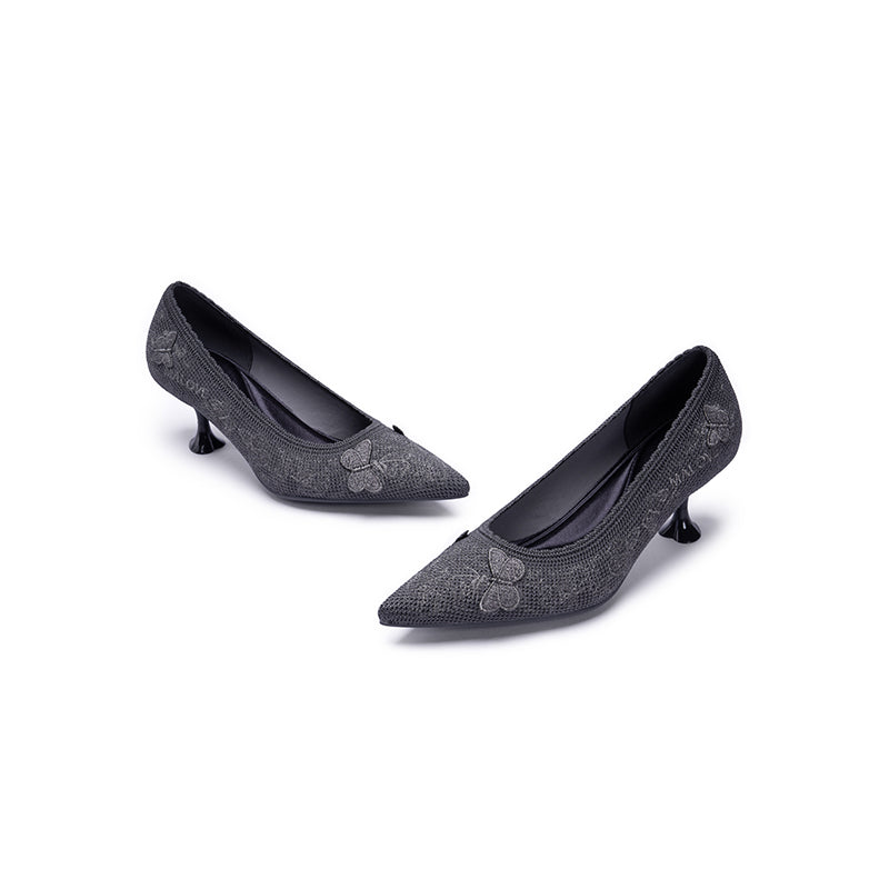 floral butterfly pointed toe kitten heels all charcoal 3