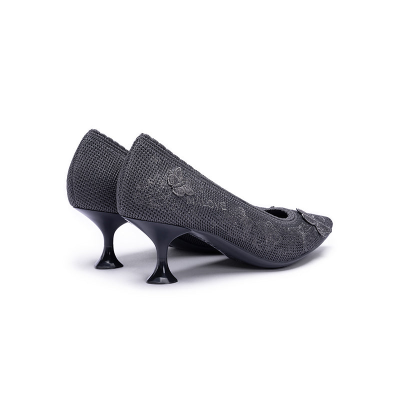 floral butterfly pointed toe kitten heels all charcoal 4