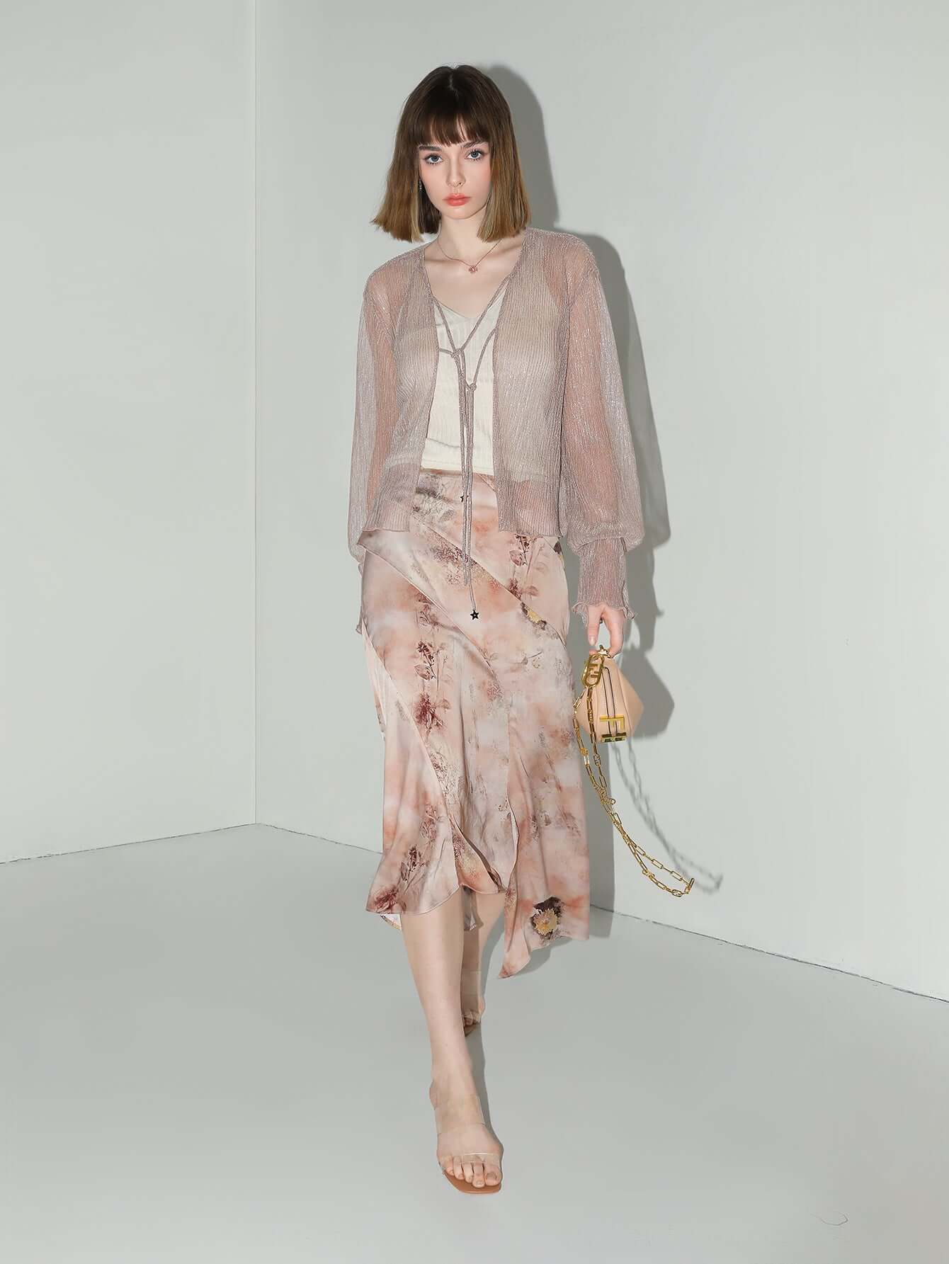 floral gradient panel asymmetrical hem satin skirt all pink 3