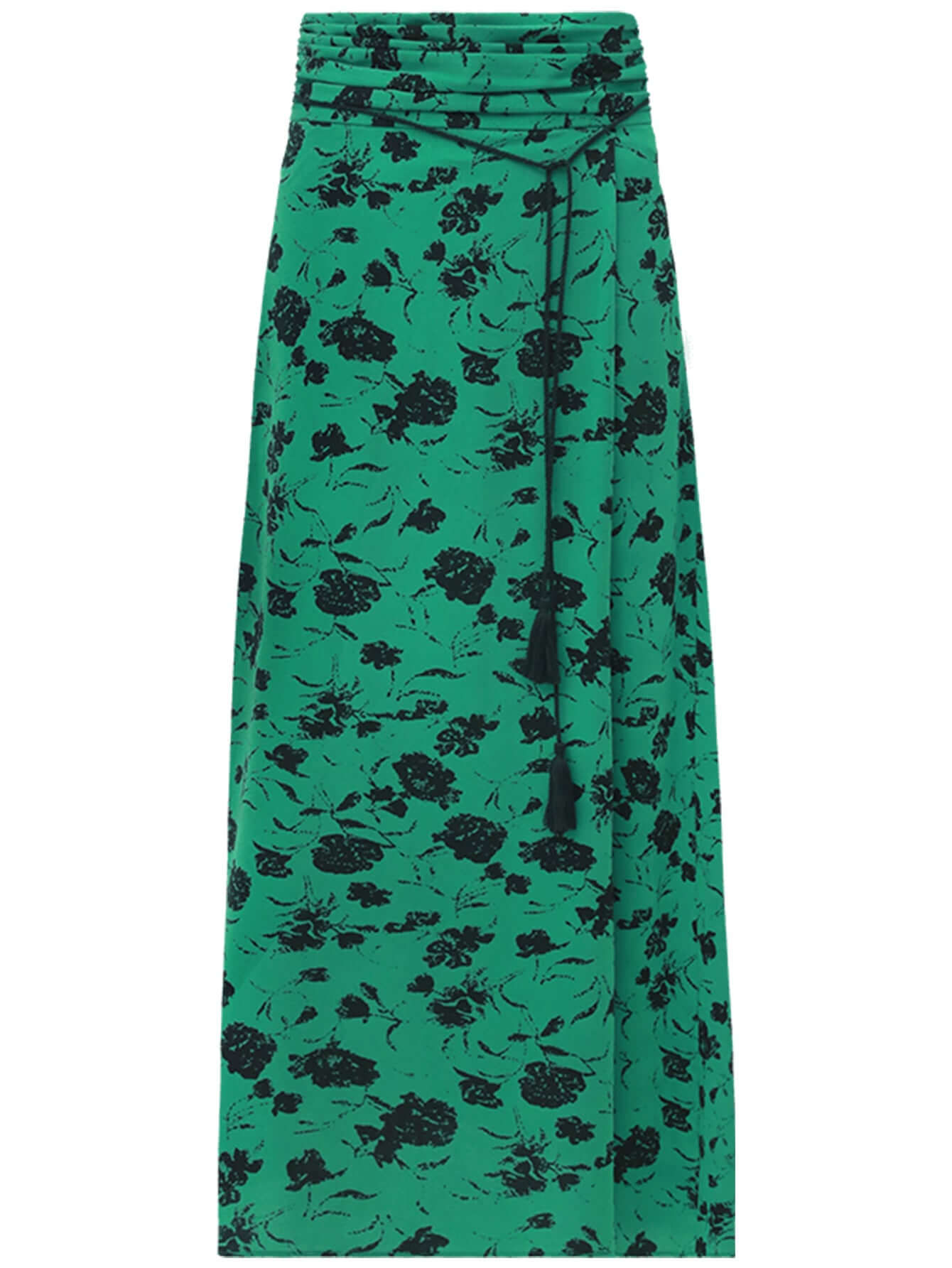 floral green and black high waist midi skirt all green 4
