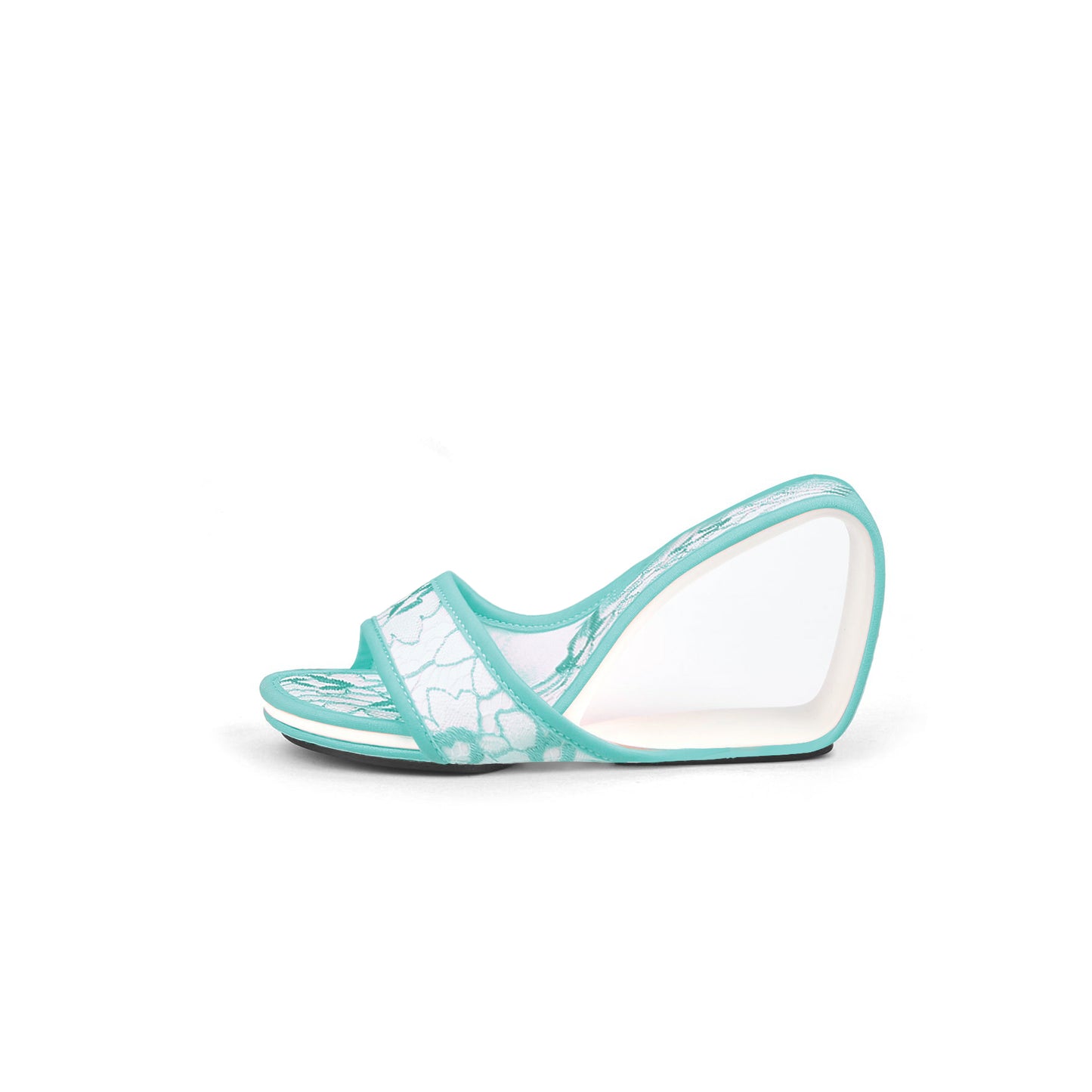 floral lace high heel hollow wedges all blue 1