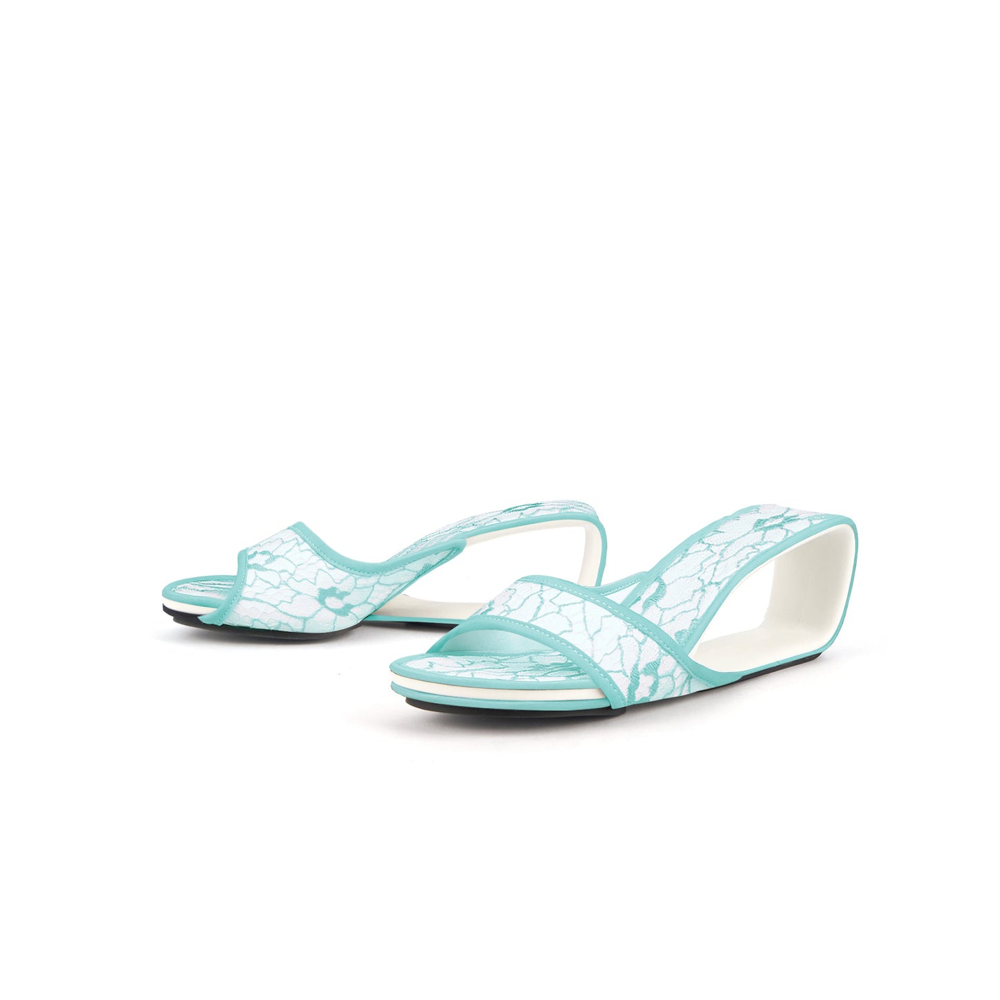 floral lace mid heel hollow wedges all blue 5