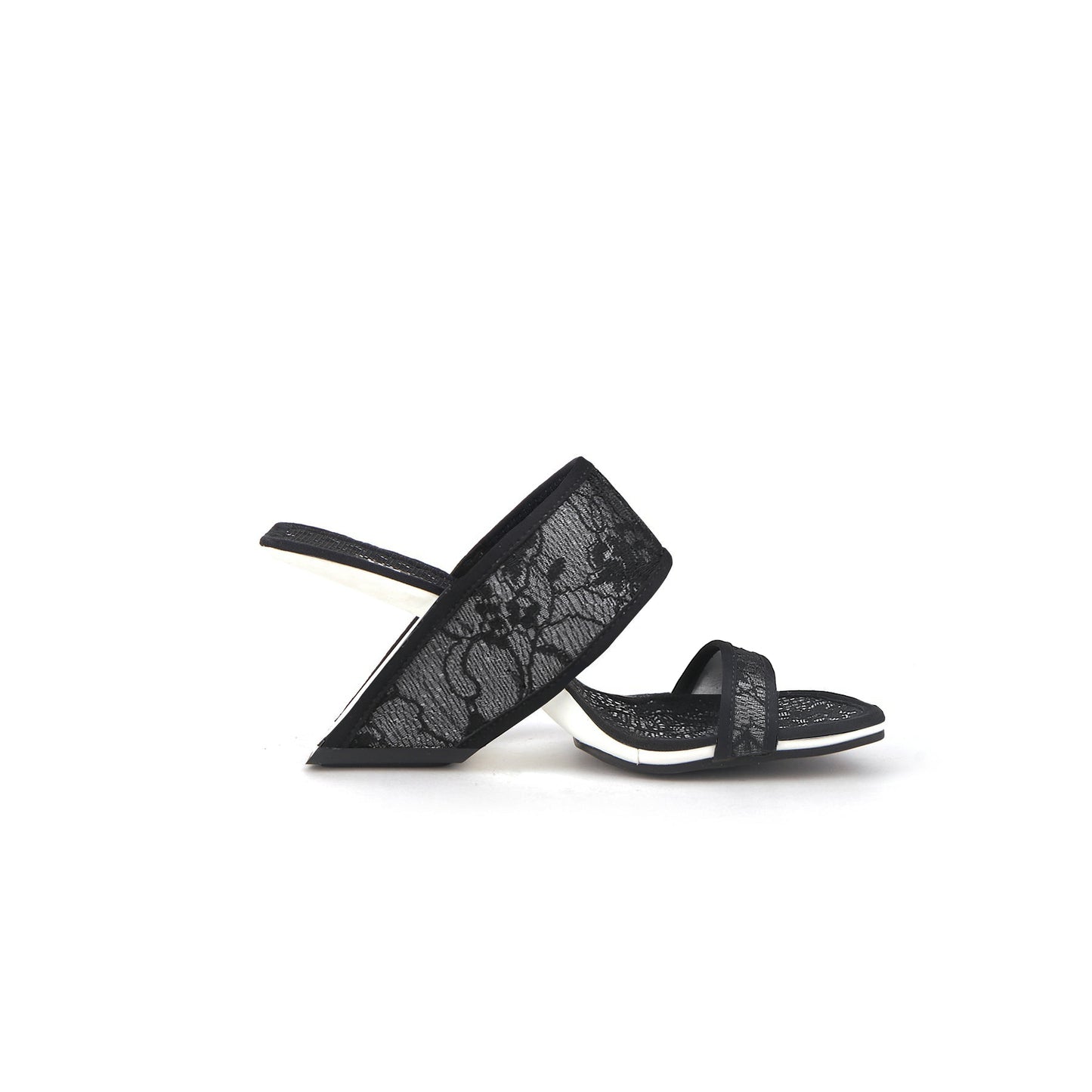 floral lace square toe mules all black 3