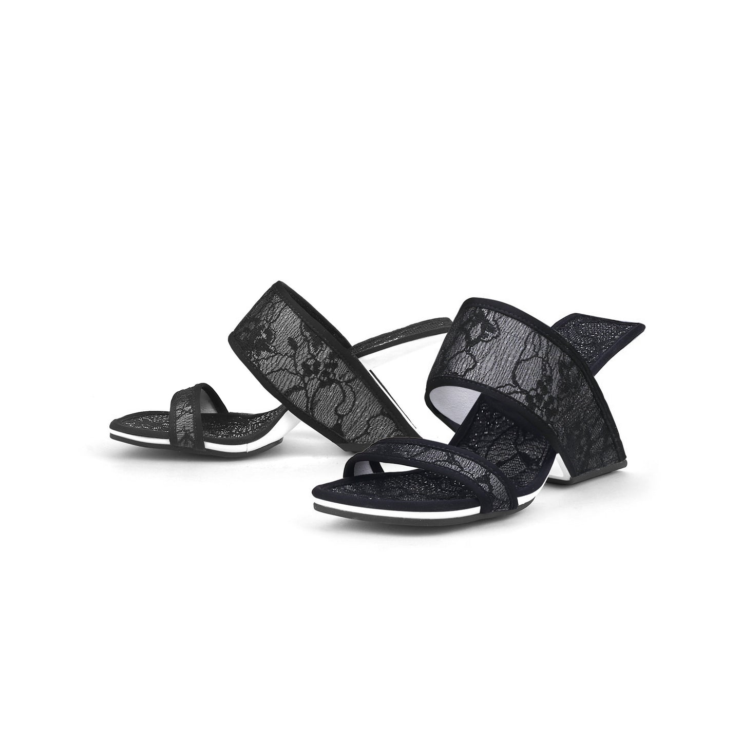 floral lace square toe mules all black 6