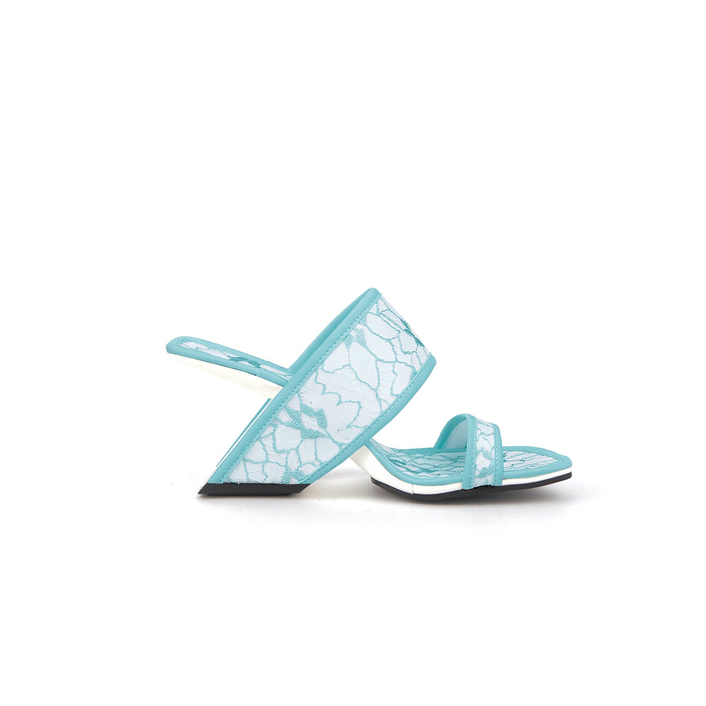 floral lace square toe mules all blue 3