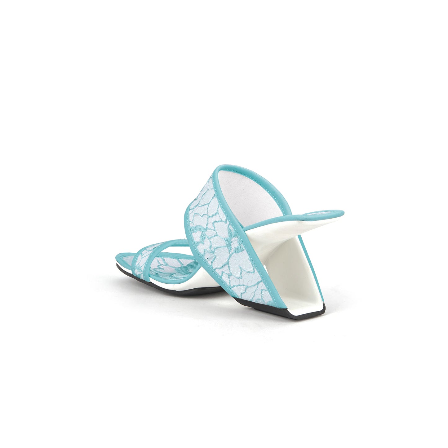 floral lace square toe mules all blue 4